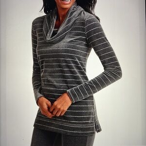 Talbots Luxe Velour Long Sleeve Scoop Cowl Neck Gray Silver Tunic Top Size MP